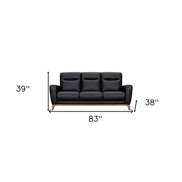 83 Black Leather Sofa With Brown Legs