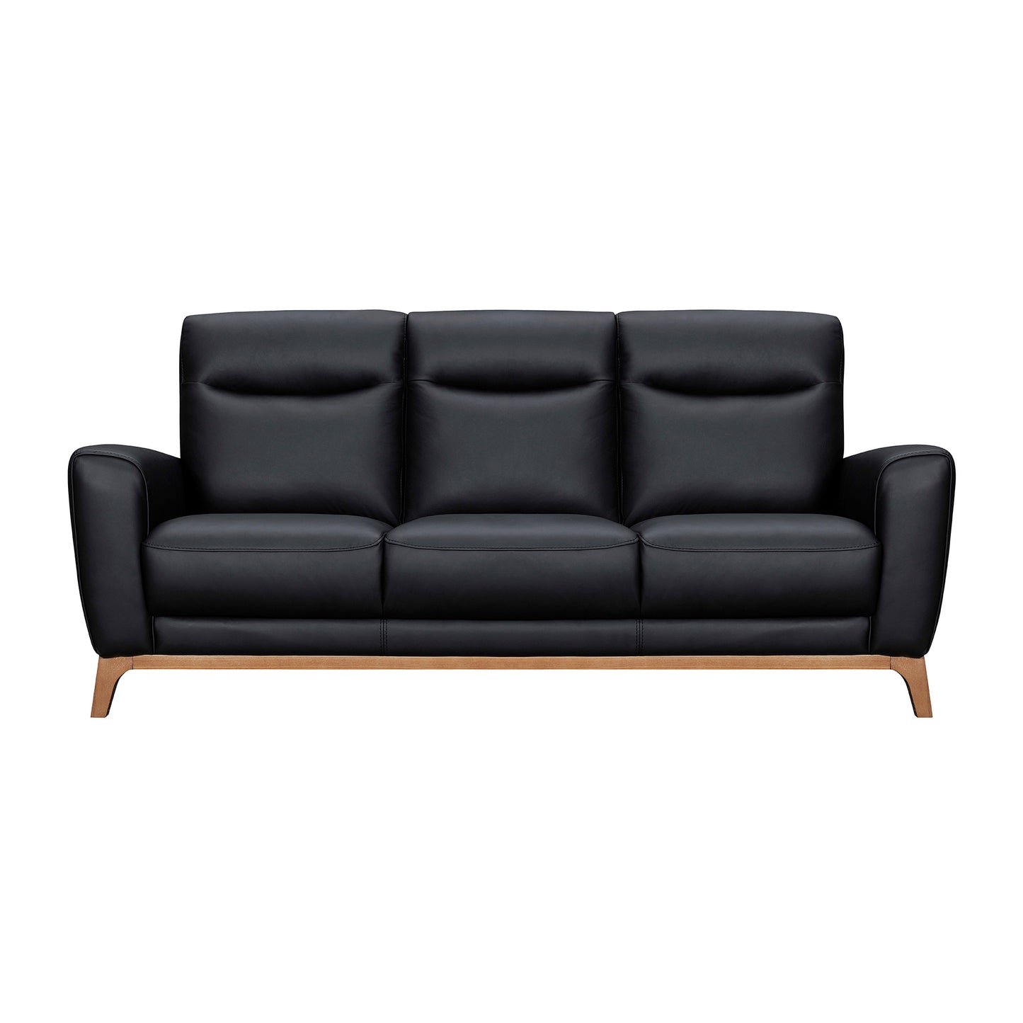 83" Black Leather Sofa With Brown Legs