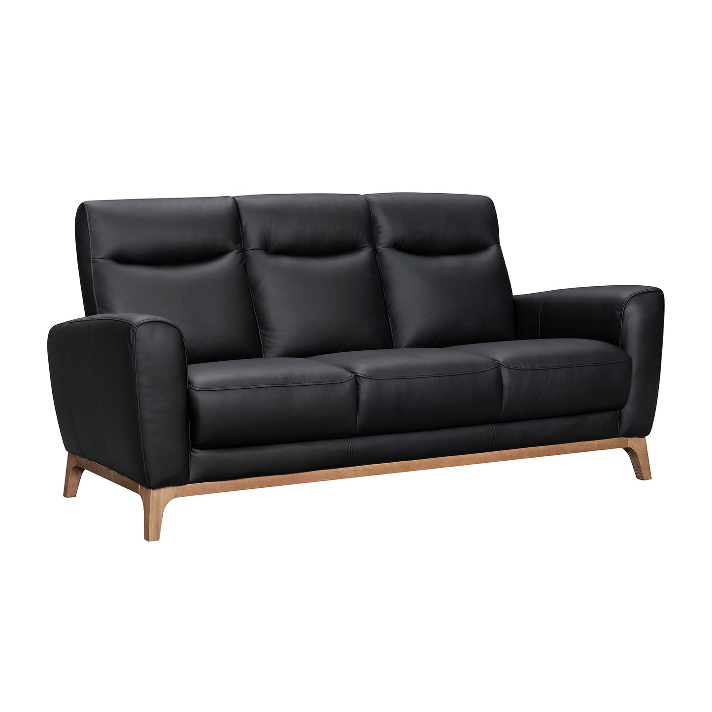 83" Black Leather Sofa With Brown Legs