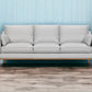 87" Gray Leather Sofa And Toss Pillows With Brown Legs