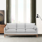 87" Gray Leather Sofa And Toss Pillows With Brown Legs