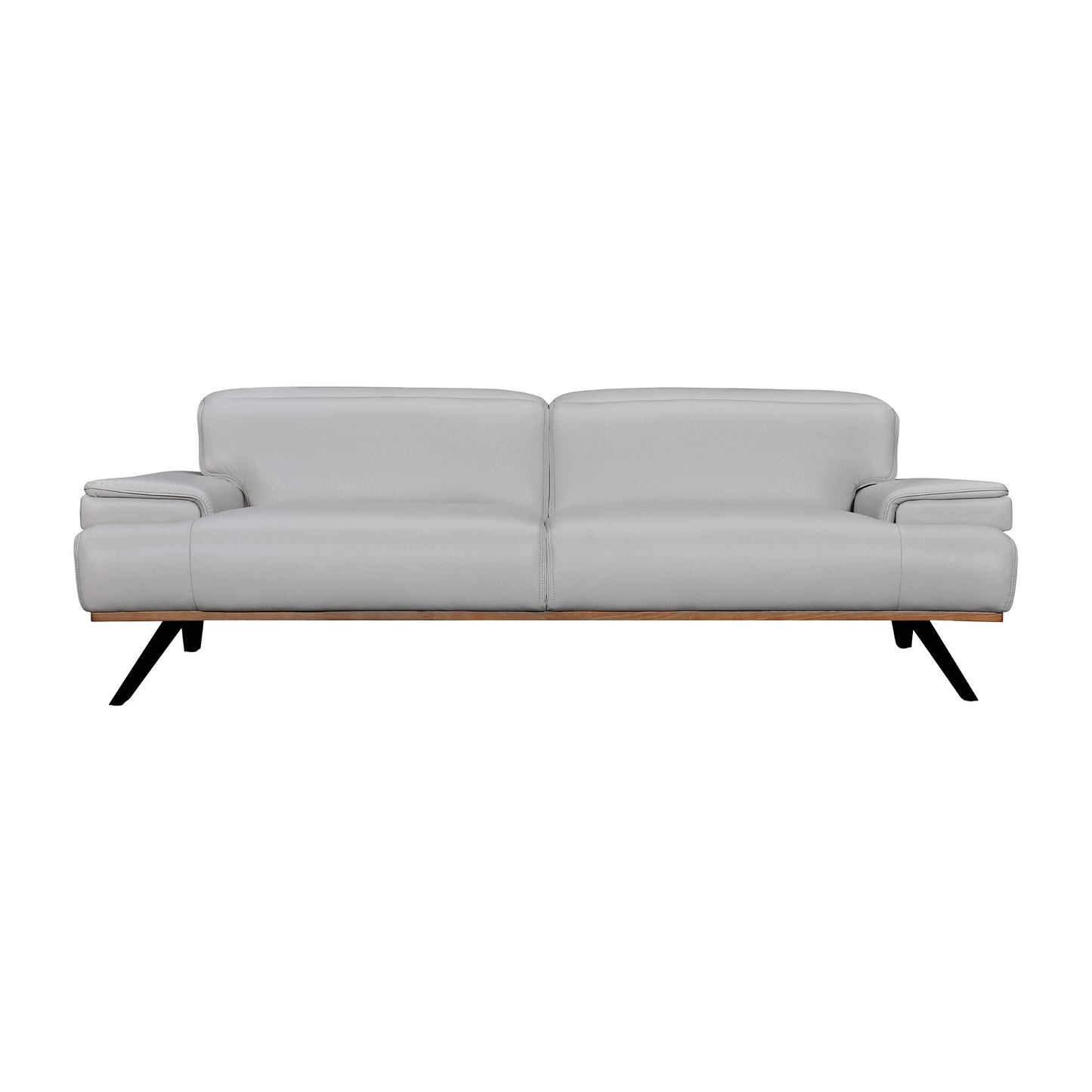 89" Gray Leather Sofa With Black Legs