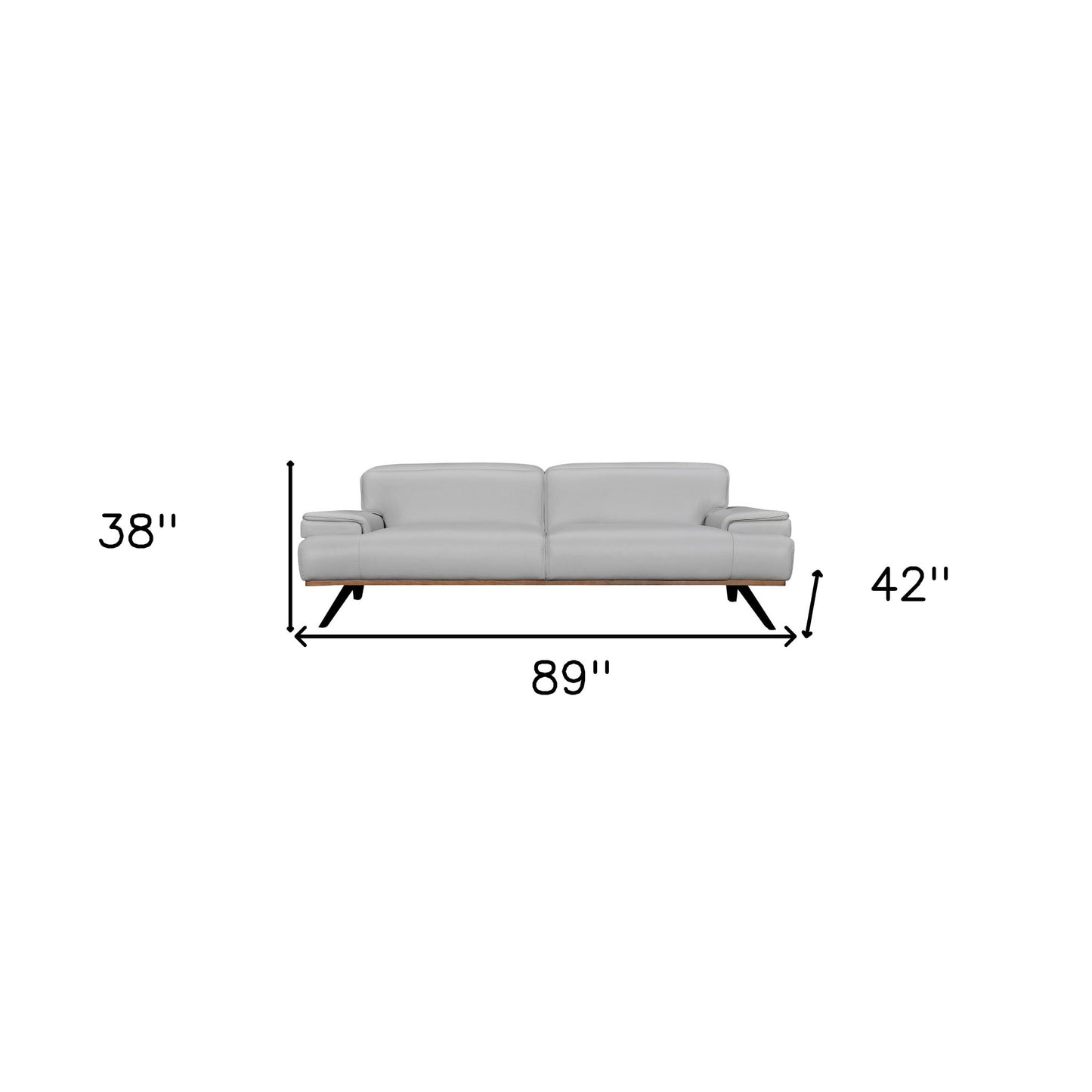 89" Gray Leather Sofa With Black Legs