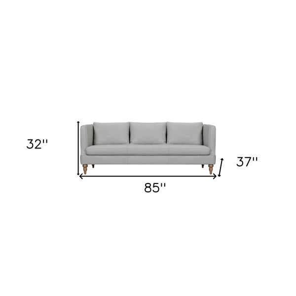 85 Gray Leather Sofa With Brown Legs