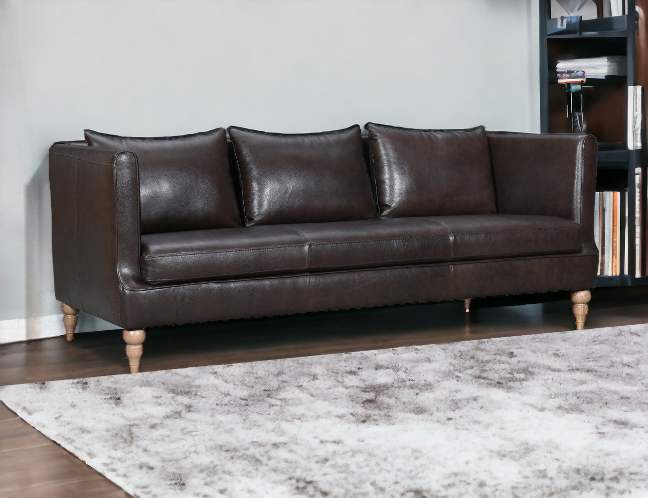 85" Dark Brown Leather Sofa With Brown Legs