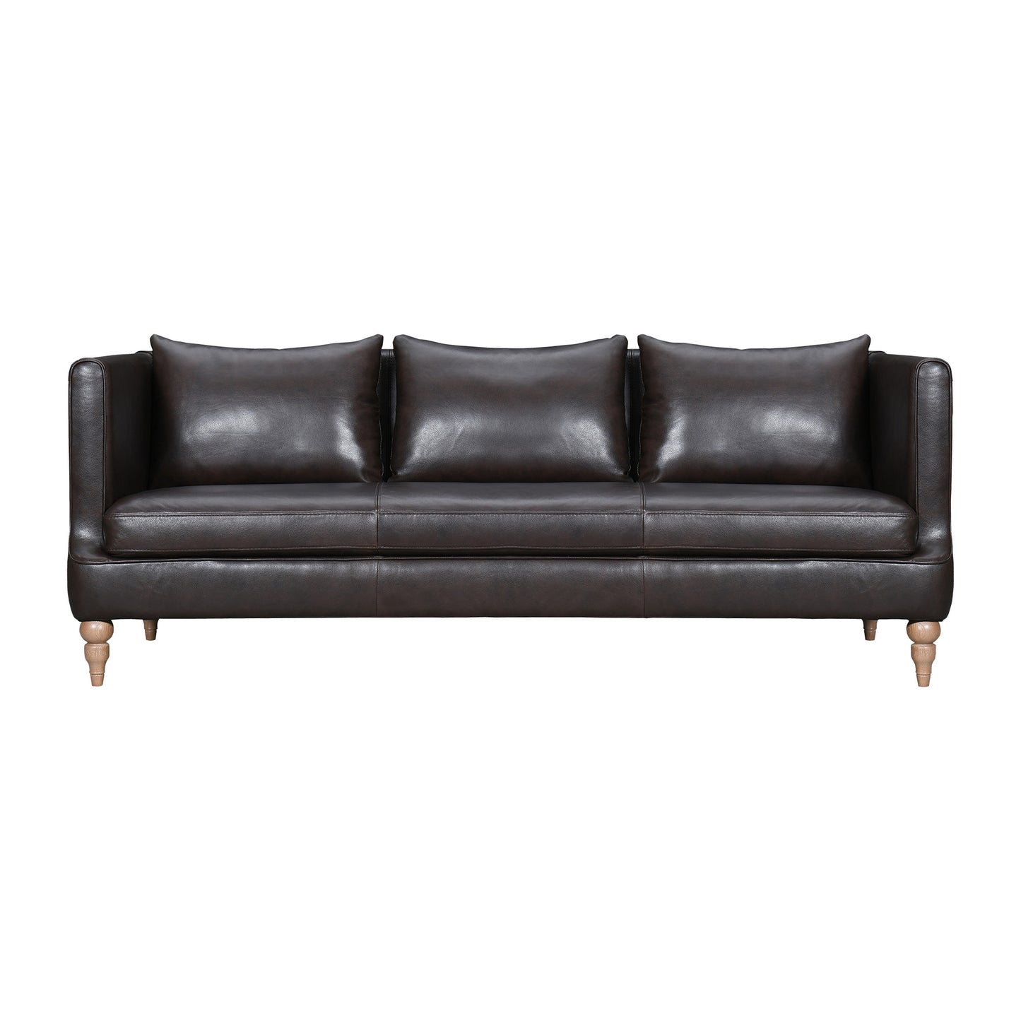 85" Dark Brown Leather Sofa With Brown Legs