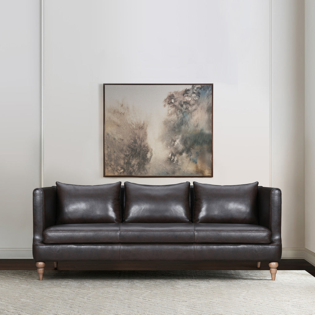 85" Dark Brown Leather Sofa With Brown Legs