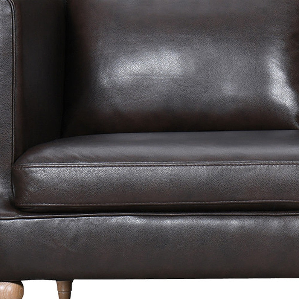 85" Dark Brown Leather Sofa With Brown Legs