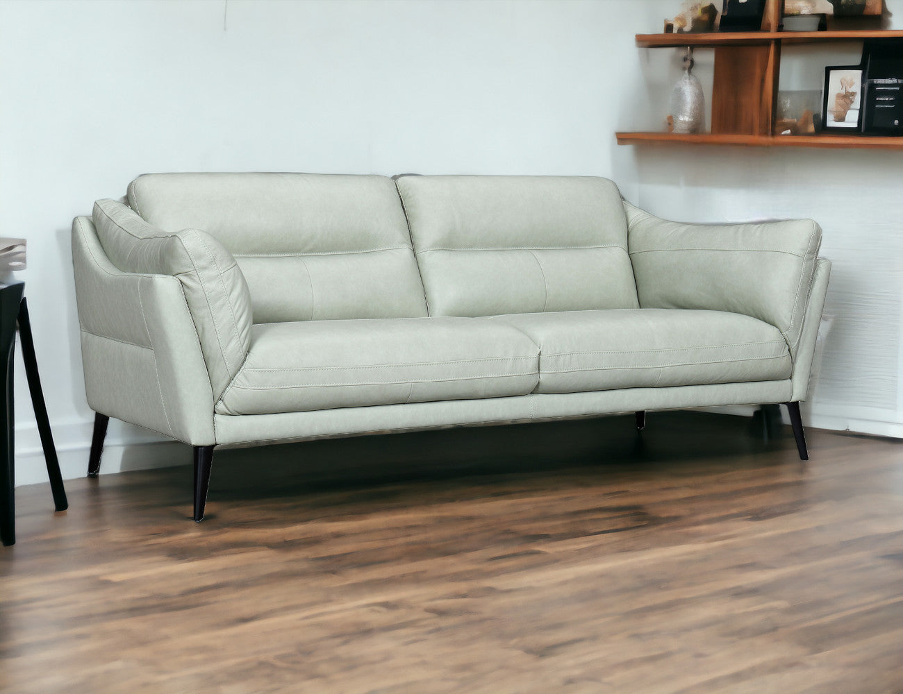 87" Mint Green Leather Sofa With Black Legs