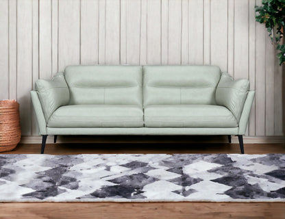 87" Mint Green Leather Sofa With Black Legs