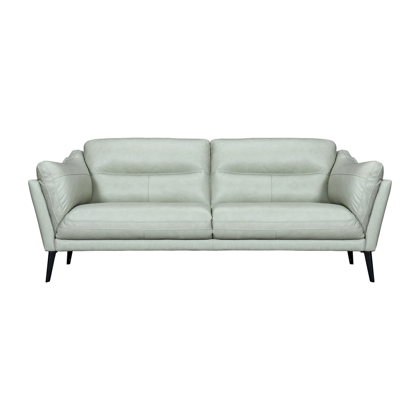 87" Mint Green Leather Sofa With Black Legs