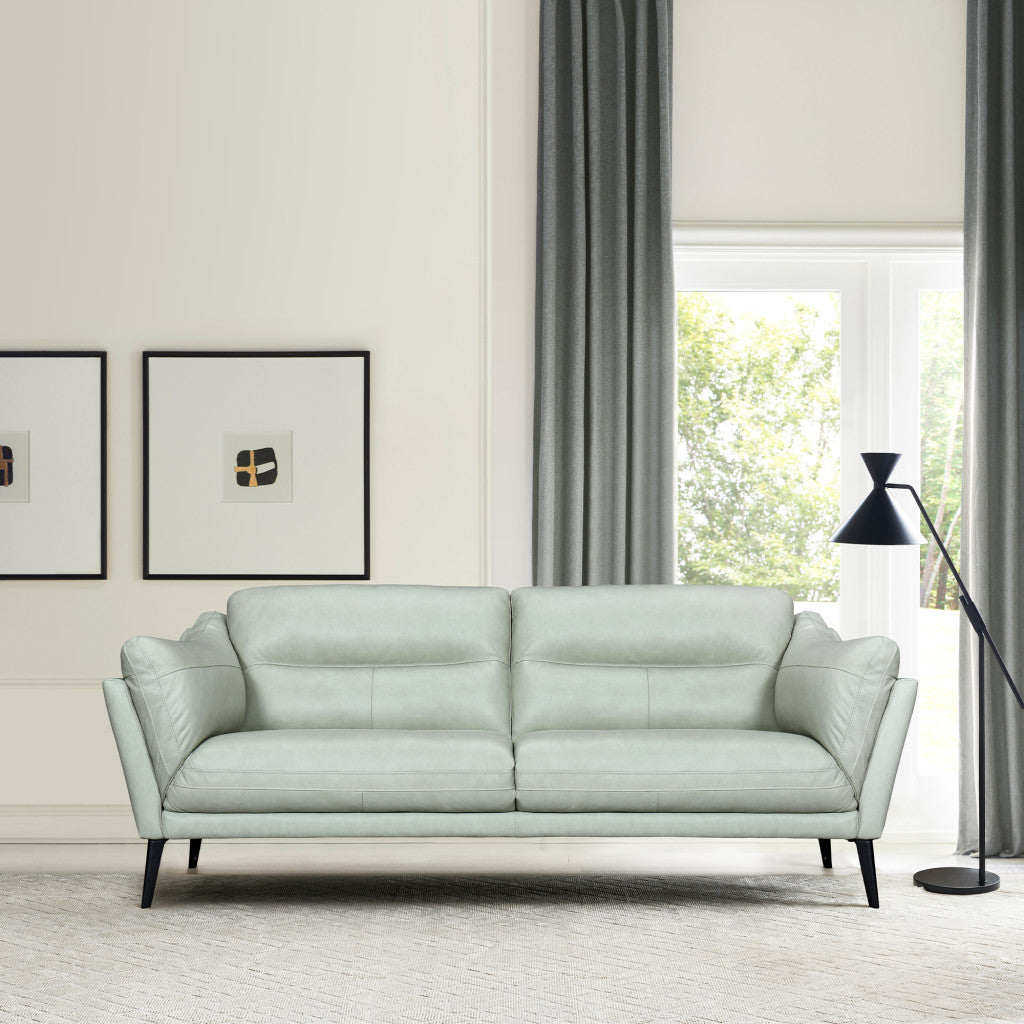 87" Mint Green Leather Sofa With Black Legs