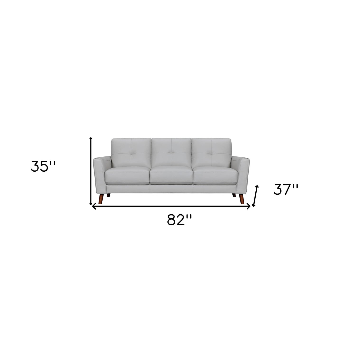 82" Light Slate Gray Leather Sofa With Brown Legs