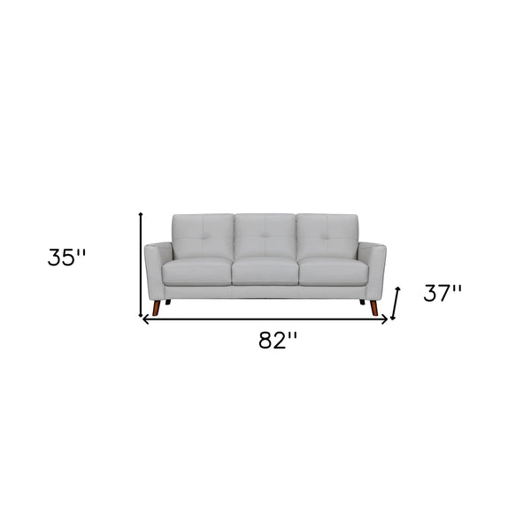 82 Light Slate Gray Leather Sofa With Brown Legs