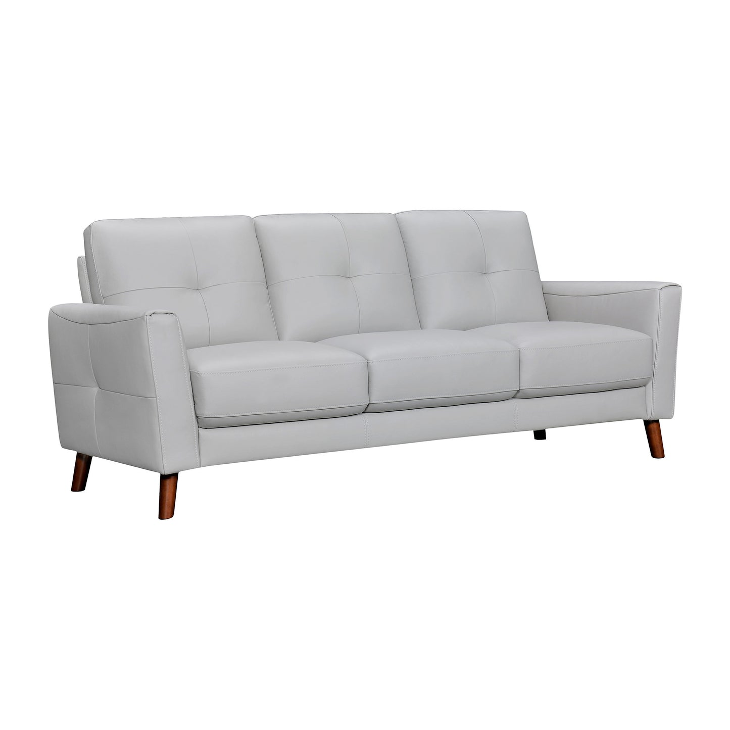 82" Light Slate Gray Leather Sofa With Brown Legs