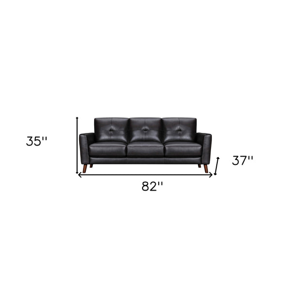 82 Black Leather Sofa With Brown Legs