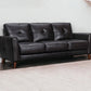 82" Black Leather Sofa With Brown Legs