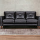 82" Black Leather Sofa With Brown Legs