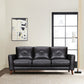 82" Black Leather Sofa With Brown Legs