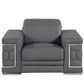 47" Granite Gray and Silver Genuine Leather Lounge Chair