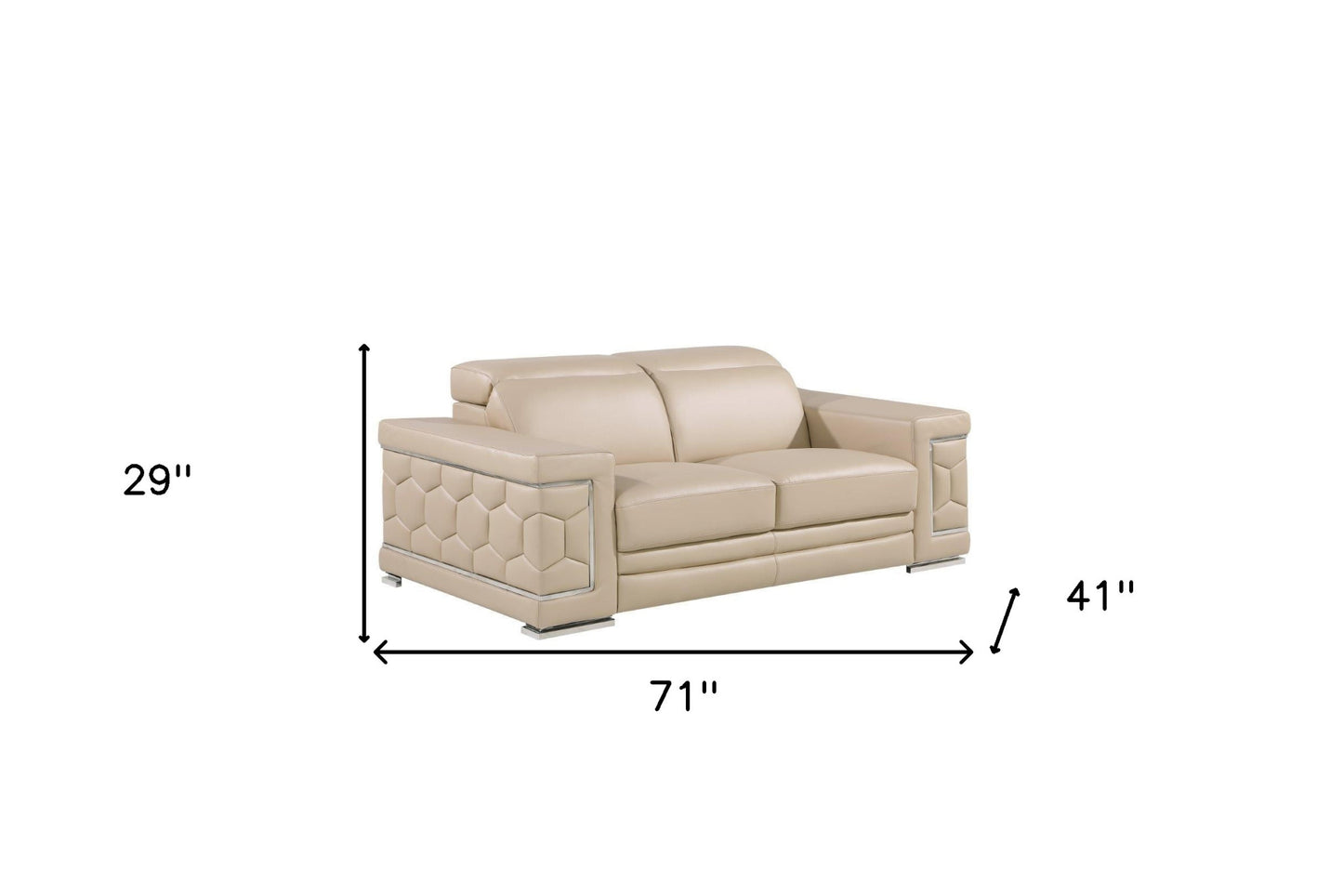 71" Beige And Silver Genuine Leather Love Seat