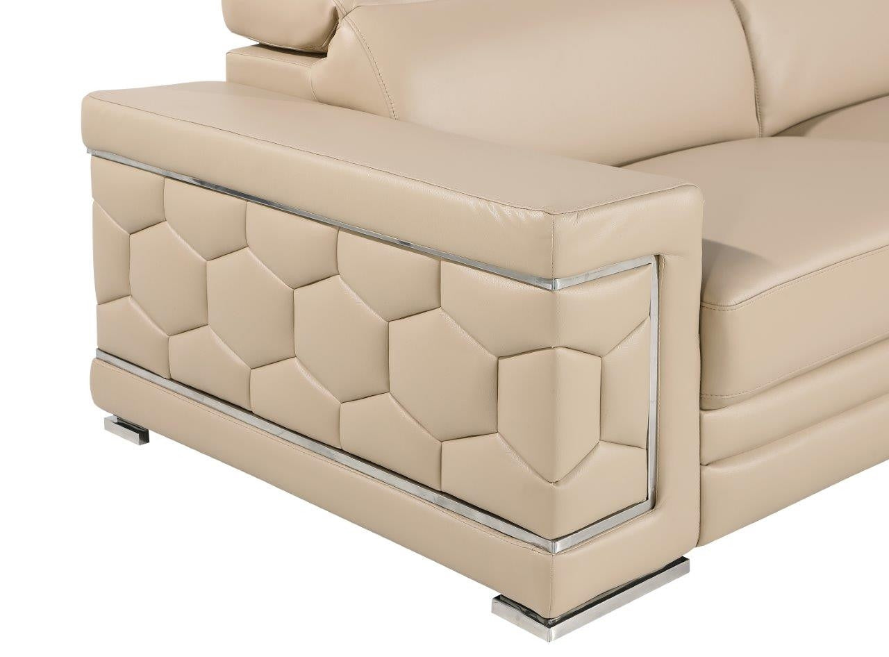 71" Beige And Silver Genuine Leather Love Seat