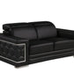 71" Black And Silver Genuine Leather Love Seat