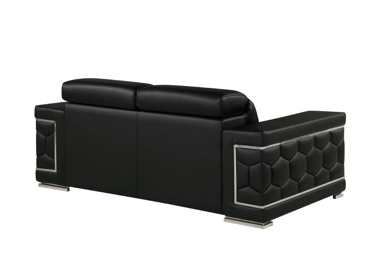 71" Black And Silver Genuine Leather Love Seat