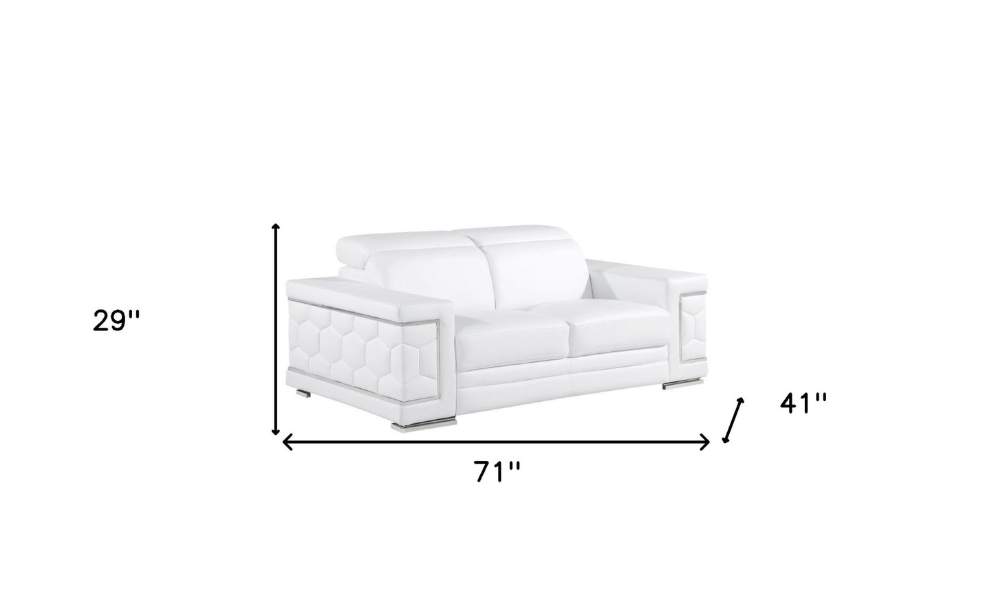 71" White And Silver Genuine Leather Love Seat