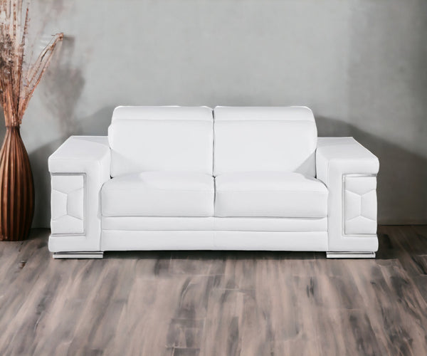 71 White And Silver Genuine Leather Love Seat