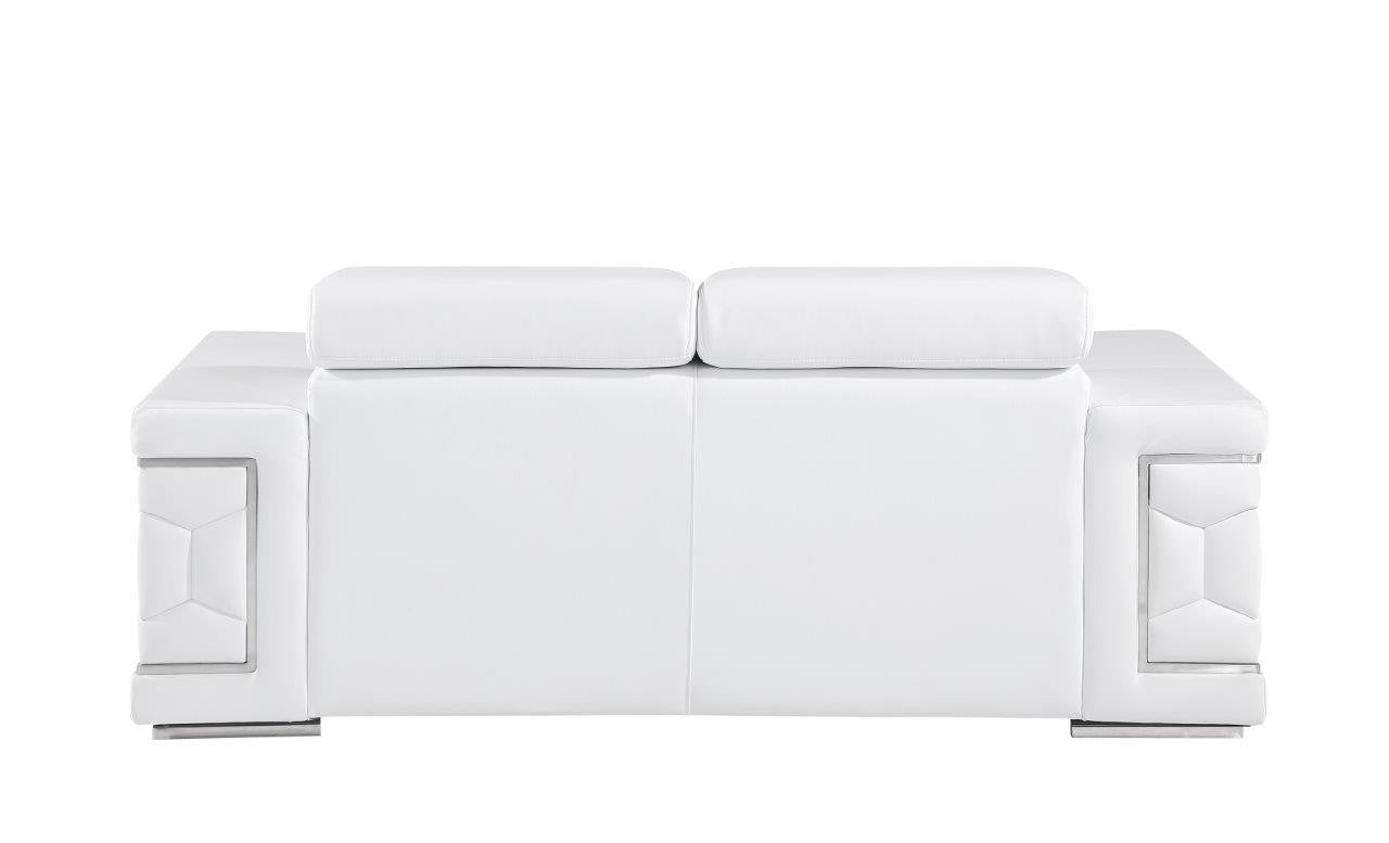 71" White And Silver Genuine Leather Love Seat