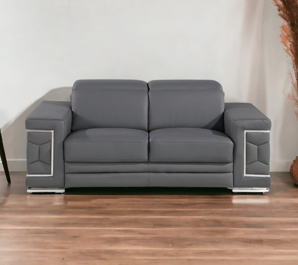 71 Gray And Silver Genuine Leather Love Seat