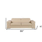 89" Beige Leather Sofa With Silver Legs