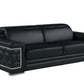 89" Black Leather Sofa With Silver Legs