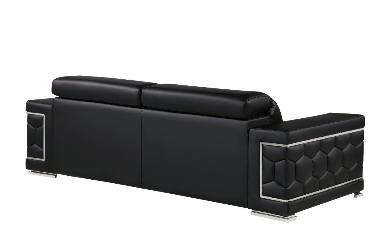 89" Black Leather Sofa With Silver Legs