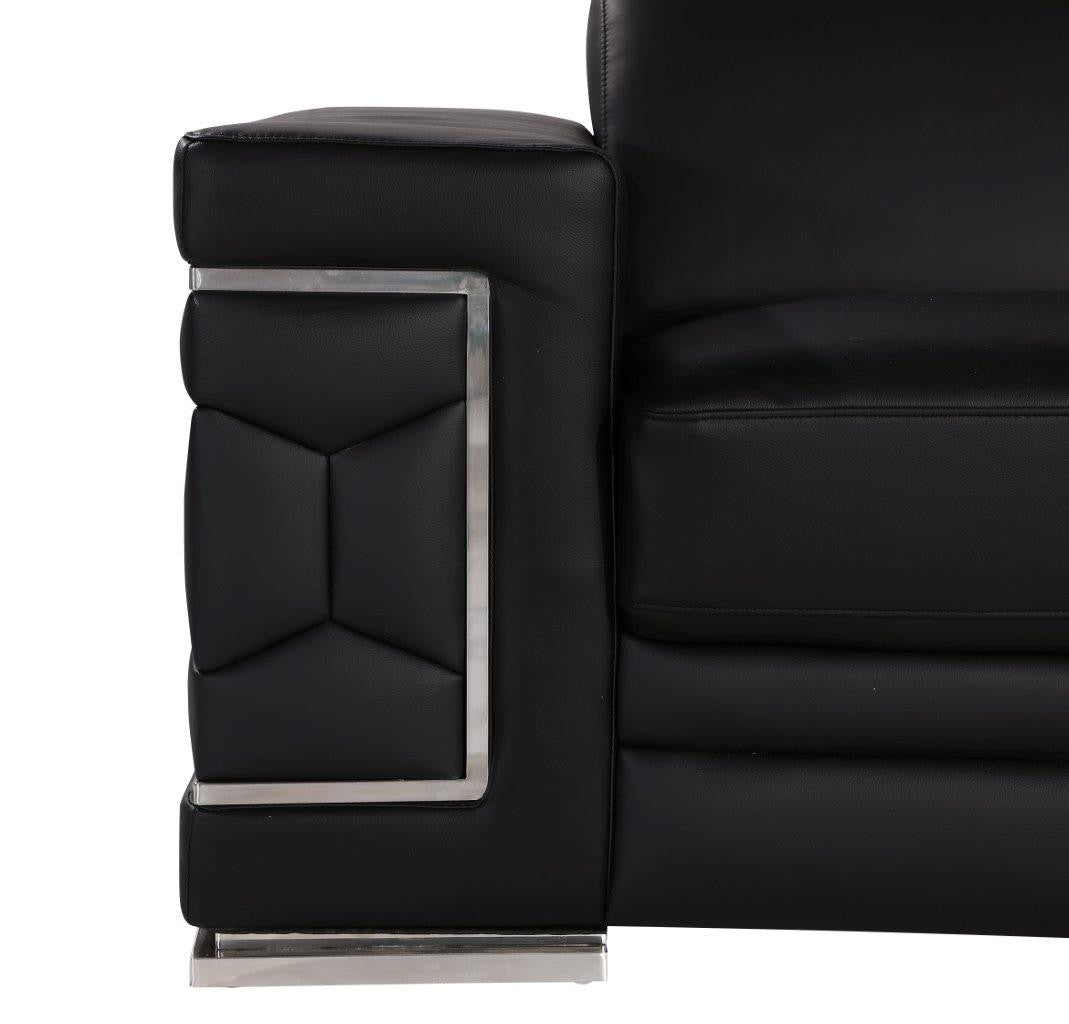 89" Black Leather Sofa With Silver Legs