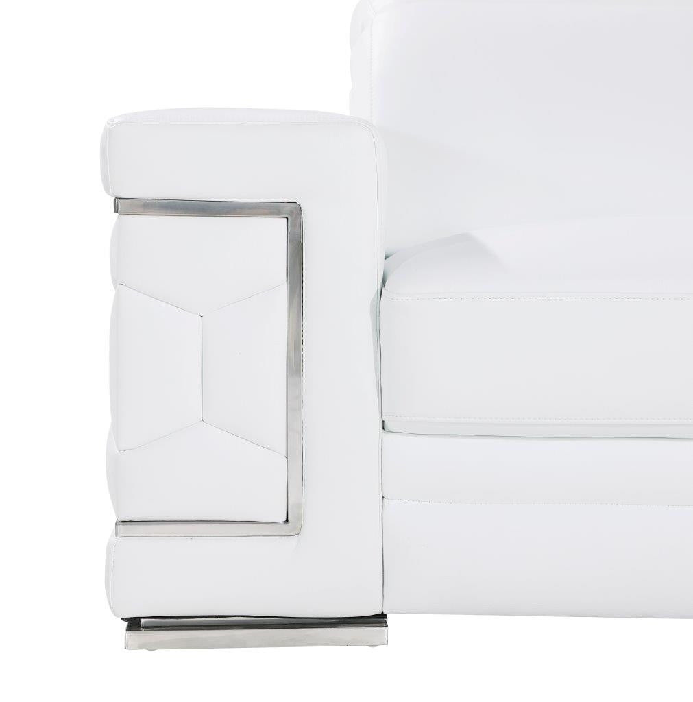 89" White Leather Sofa With Silver Legs