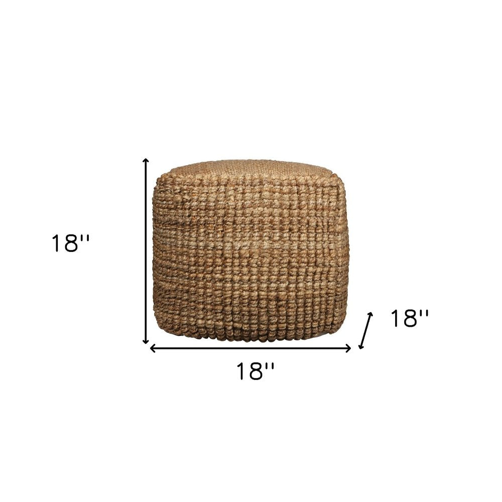 18" Natural Jute Blend Cube Pouf Ottoman