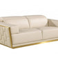 89" Beige And Gold Leather Sofa