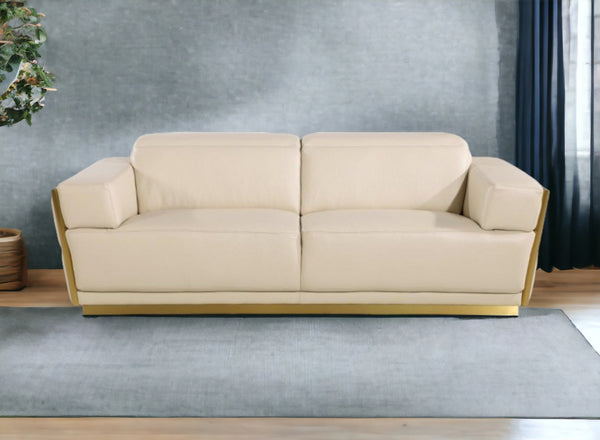 89 Beige And Gold Leather Sofa