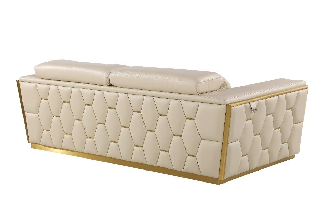 89" Beige And Gold Leather Sofa