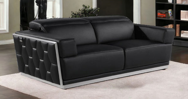 89 Black And Silver Leather Sofa