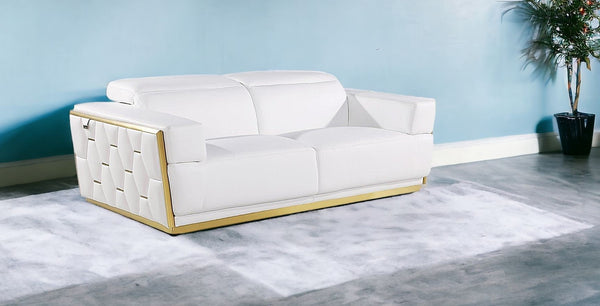 89 White And Silver Leather Sofa