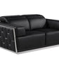 70" Black And Silver Italian Leather Loveseat