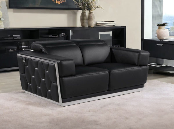 70 Black And Silver Italian Leather Loveseat