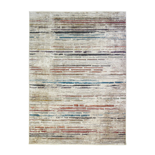 2' x 3' Beige Geometric Distressed Area Rug With Fringe