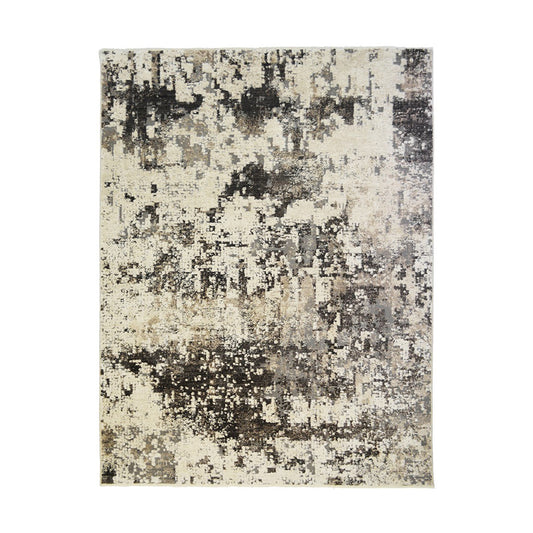 2' x 3' Black Abstract Distressed Area Rug With Fringe