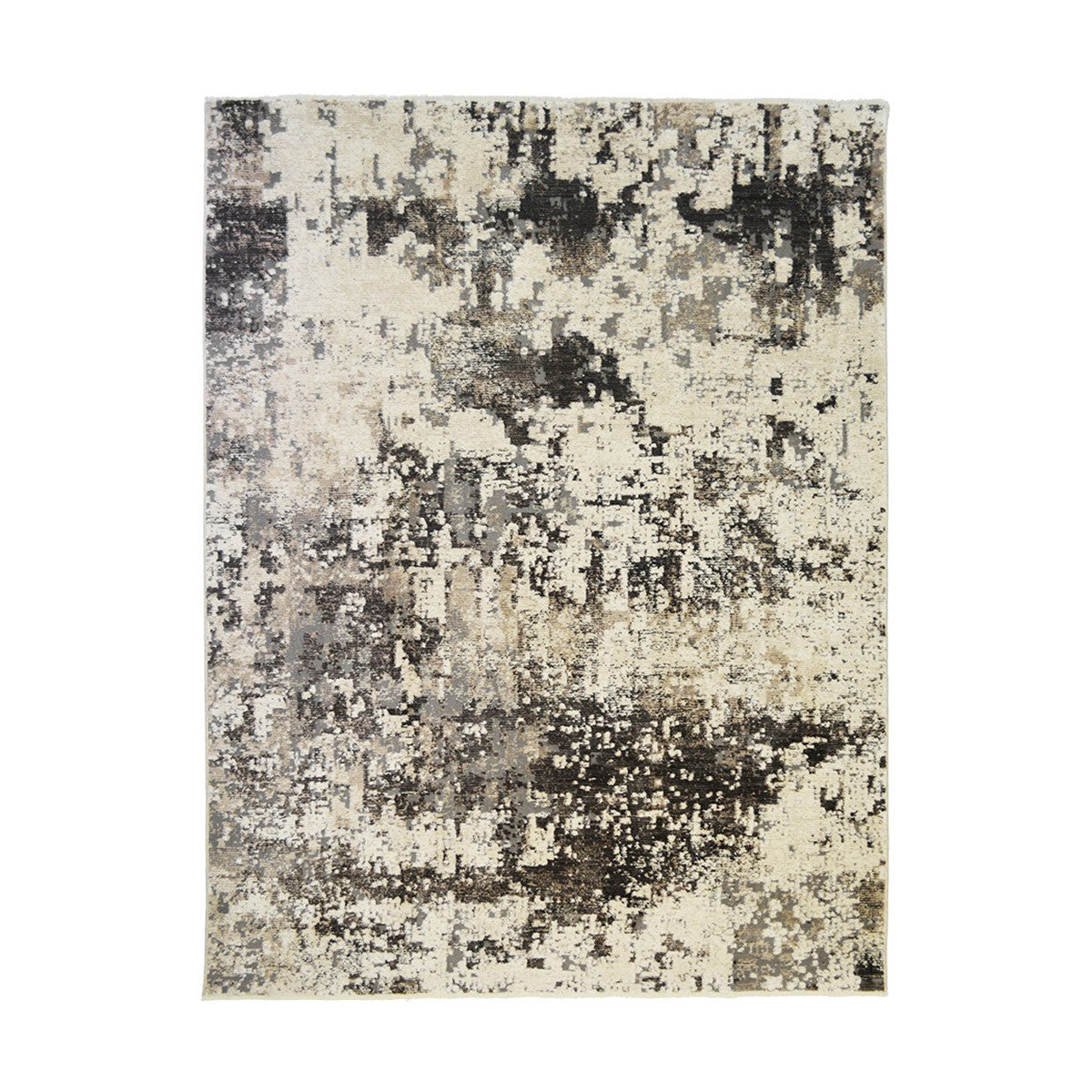 2' x 3' Black Abstract Distressed Area Rug With Fringe