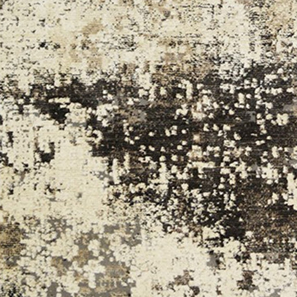 5' x 8' Black Abstract Distressed Area Rug With Fringe