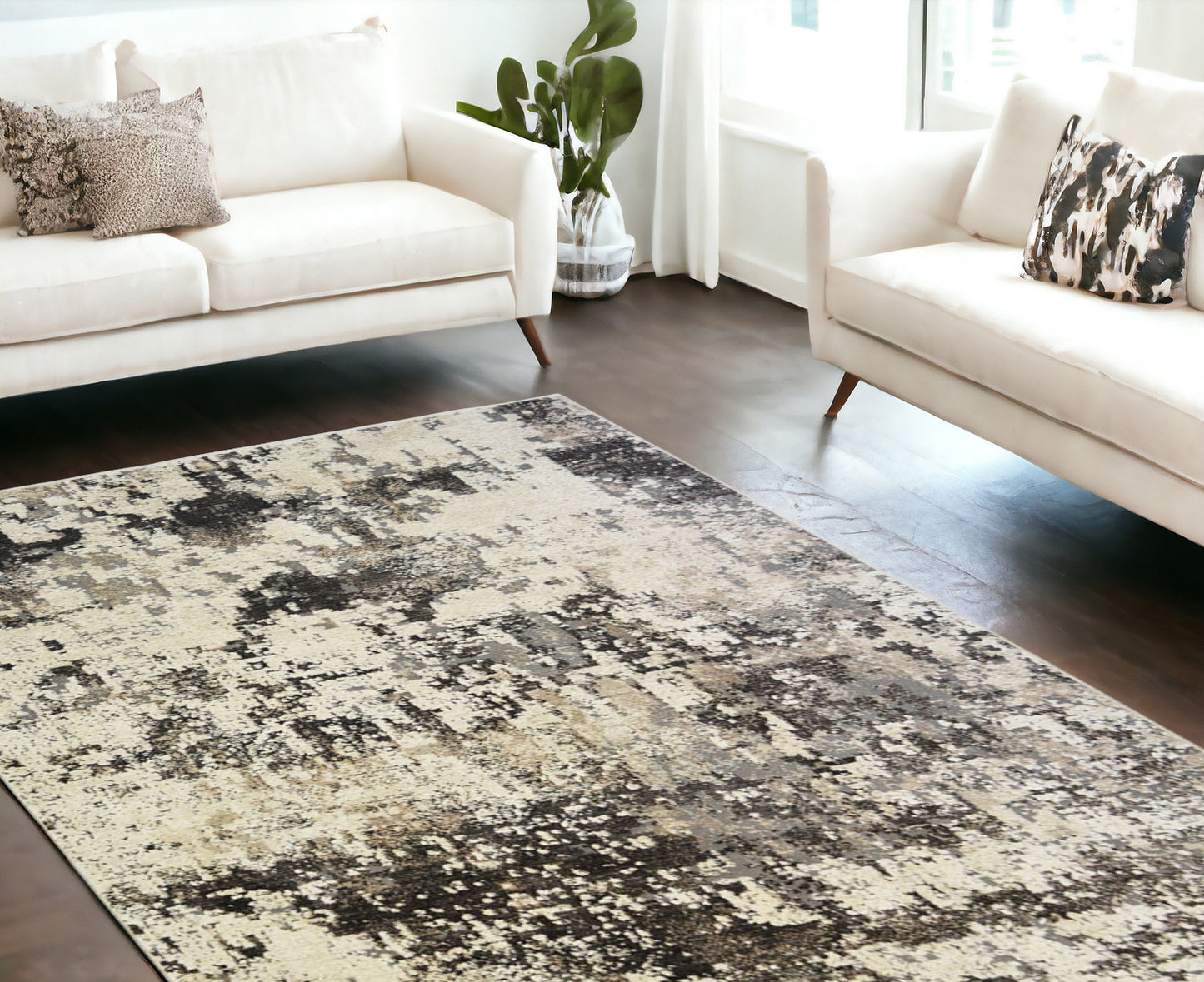 8' x 10' Black Abstract Distressed Area Rug